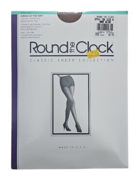 Vintage Round the Clock Girdle-at-the-Top Pantyhose Bare Beige NOS Hosiery 90s